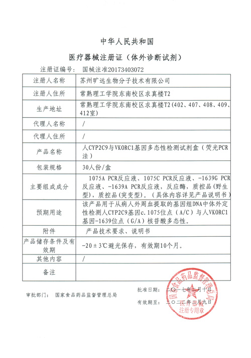 喜讯！苏州博猫游戏生物CYP2C9与VKORC1项目喜获Ⅲ类医疗器械注册证